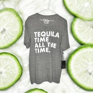 NWOT Chaser Mens Tequila Time Graphic T-Shirt Short Sleeve Crew Neck Gray Size L